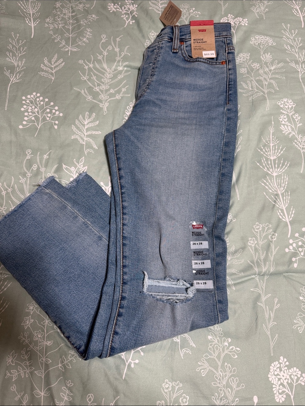 Levi's Light Blue Wedgie Straight Leg Jeans with Knee Distress